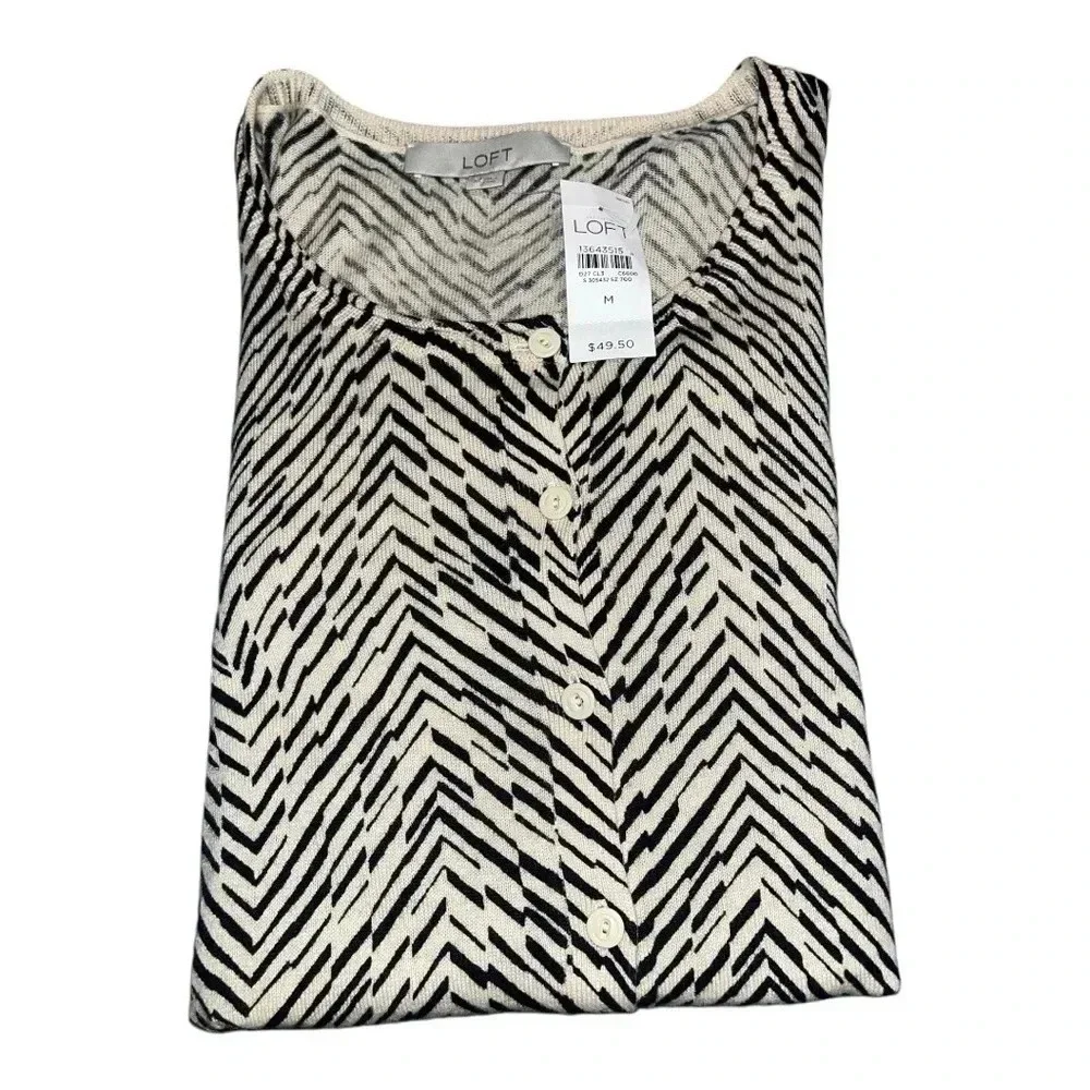 Ann Taylor LOFT Printed Cardigan Size M Black and Cream - Picture 8 of 9